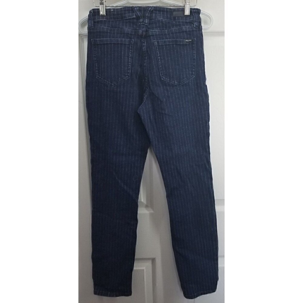 Volcom Pinstriped Button Fly Jeans Size 28 Skinny High Rise - Picture 2 of 8